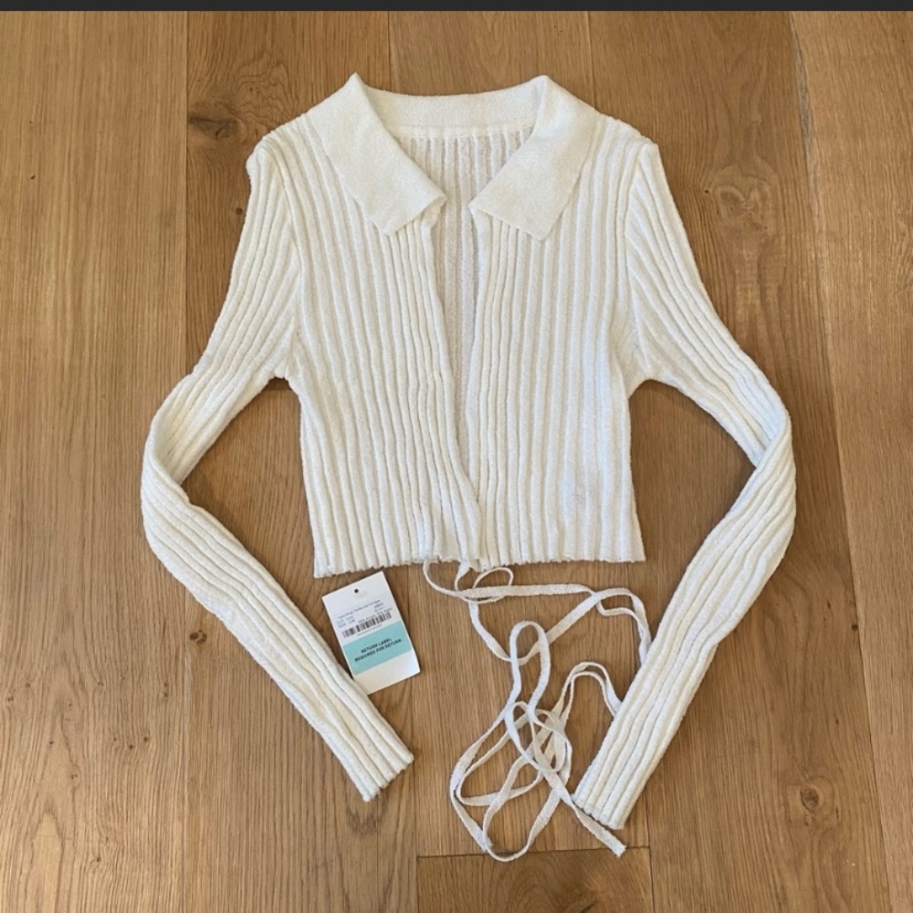 Storets Irene Wrap Tie Boucle Cardigan in Ivory Size S/M